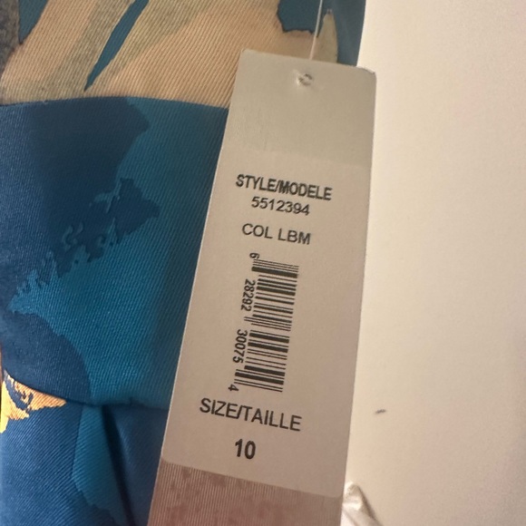 NWT Kay Unger Carolina Floral Printed Mikado Halter Gown In Lake Blue - Picture 2 of 8